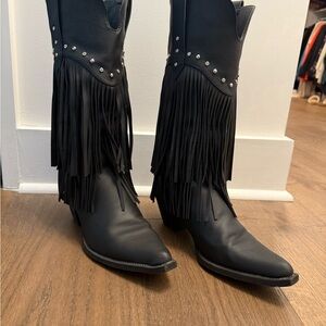 Black Fringe Western Boots